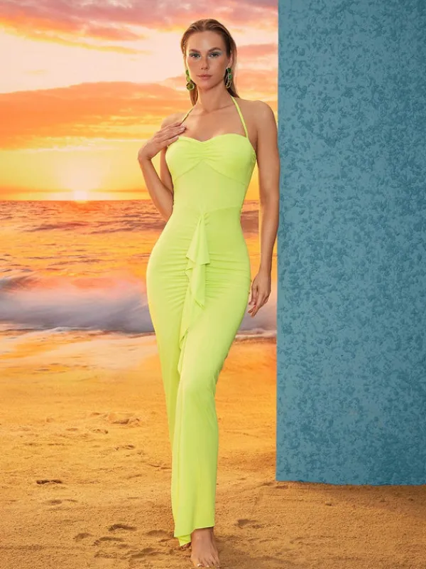Dresses|Maxi Dresses*Mew Mews Fashion Asger Halterneck Ruched Maxi Dress