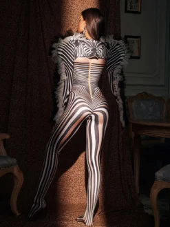 Jumpsuits & Romper|Embellishment*Embellishment O/S Assisi Tulle Trimmed Zebra Printed Jumpsuit