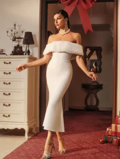 Dresses|Midi Dresses*Bandage Aubelin Off Shoulder Faux Fur Dress
