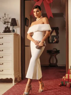 Dresses|Midi Dresses*Bandage Aubelin Off Shoulder Faux Fur Dress
