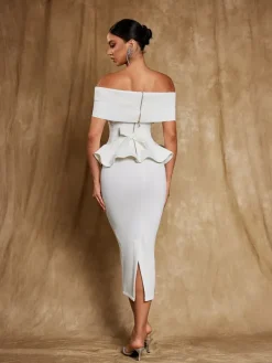 Dresses|Midi Dresses*Mew Mews Fashion Augustus Off Shoulder Flounce Midi Dress In White