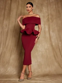 Midi Dresses|Dresses*Mew Mews Fashion Augustus Off Shoulder Flounce Midi Dress