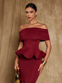 Midi Dresses|Dresses*Mew Mews Fashion Augustus Off Shoulder Flounce Midi Dress