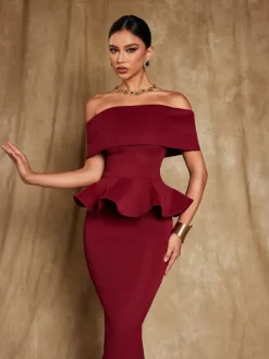 Midi Dresses|Dresses*Mew Mews Fashion Augustus Off Shoulder Flounce Midi Dress