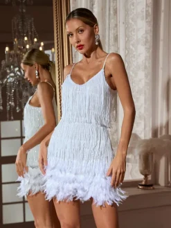 Dresses|Mini Dresses*Mew Mews Fashion Austyn Tassel Feather Mini Dress In White