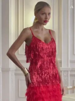 Dresses|Mini Dresses*Mew Mews Fashion Austyn Tassel Feather Mini Dress In Red