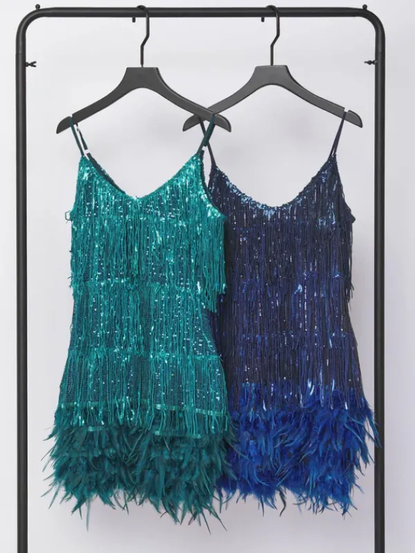 Dresses|Mini Dresses*Mew Mews Fashion Austyn Tassel Feather Mini Dress In Emerald