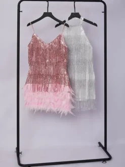 Dresses|Mini Dresses*Mew Mews Fashion Austyn Tassel Feather Mini Dress In Pink