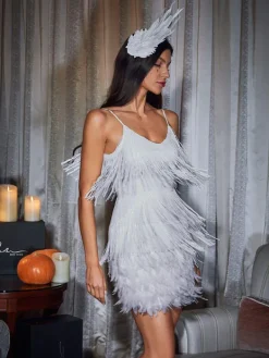 Dresses|Mini Dresses*Mew Mews Fashion Austyn Tassel Feather Mini Dress In White