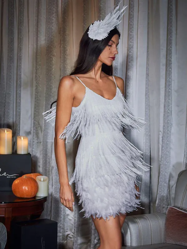 Dresses|Mini Dresses*Mew Mews Fashion Austyn Tassel Feather Mini Dress In White