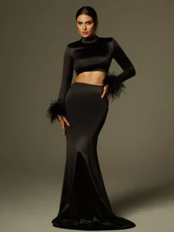 Sets & Co-ords*Mew Mews Fashion Avalee Long Sleeve Feather Satin Skirt Set