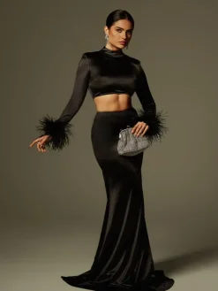 Sets & Co-ords*Mew Mews Fashion Avalee Long Sleeve Feather Satin Skirt Set