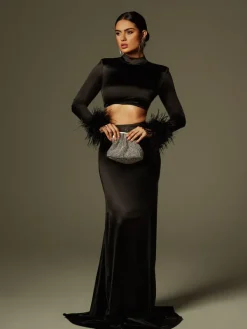 Sets & Co-ords*Mew Mews Fashion Avalee Long Sleeve Feather Satin Skirt Set