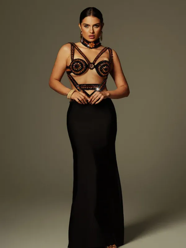 Dresses|Maxi Dresses*Bandage Ayden Rhinestone Maxi Dress With Choker