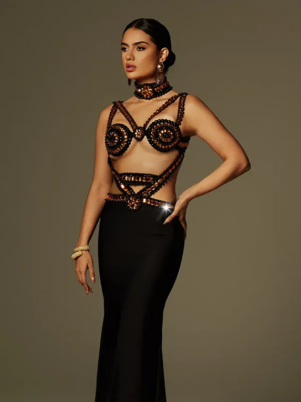 Dresses|Maxi Dresses*Bandage Ayden Rhinestone Maxi Dress With Choker