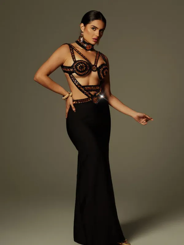 Dresses|Maxi Dresses*Bandage Ayden Rhinestone Maxi Dress With Choker