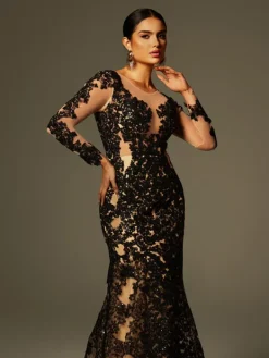 Dresses|Maxi Dresses*Mew Mews Fashion Ayesha Long Sleeve Lace Sequin Maxi Dress