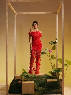Dresses|Maxi Dresses*Mew Mews Fashion Azizi Off Shoulder Flower Mesh Maxi Dress