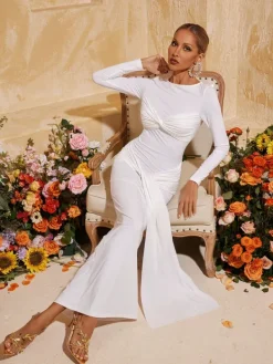 Dresses|Maxi Dresses*Mew Mews Fashion Baara Long Sleeve Draped Maxi Dress