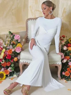 Dresses|Maxi Dresses*Mew Mews Fashion Baara Long Sleeve Draped Maxi Dress