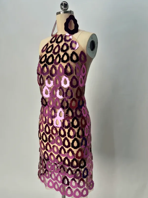 Embellishment|Dresses*Embellishment Badel Halterneck Acrylic Mesh Mini Dress