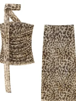 Sets & Co-ords*Mew Mews Fashion Baelithra Strapless Leopard Ruched Skirt Set