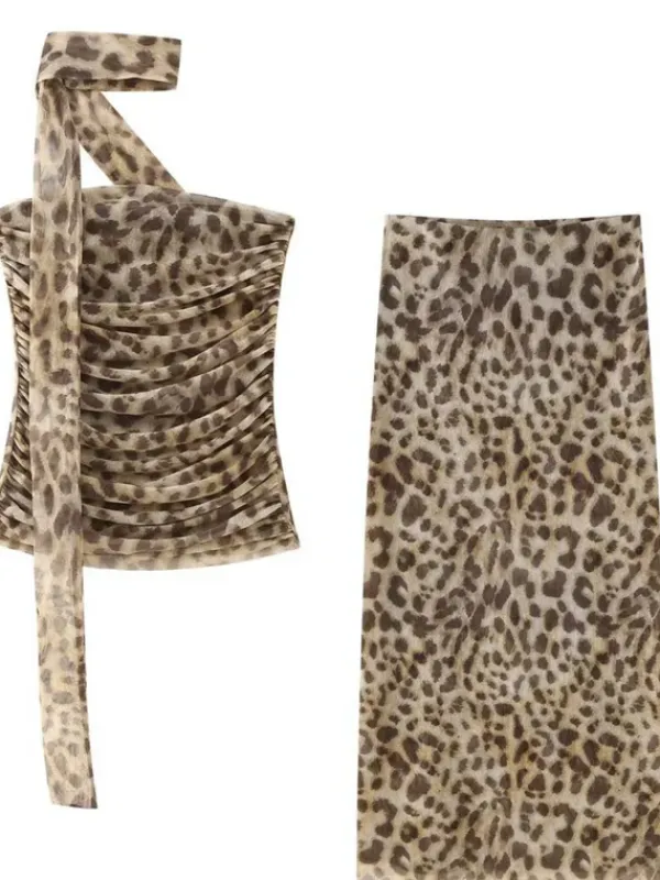Sets & Co-ords*Mew Mews Fashion Baelithra Strapless Leopard Ruched Skirt Set