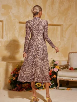Dresses|Midi Dresses*Mew Mews Fashion Baelorix Long Sleeve Leopard Midi Dress In Brown