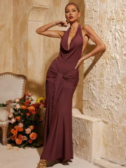 Dresses|Maxi Dresses*Mew Mews Fashion Baelthar Cowl Neck Ruched Split Maxi Dress
