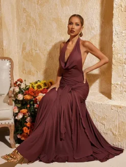 Dresses|Maxi Dresses*Mew Mews Fashion Baelthar Cowl Neck Ruched Split Maxi Dress