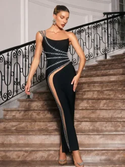Dresses|Maxi Dresses*Bandage Bechette One Shoulder Rhinestone Dress