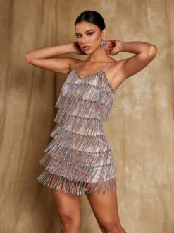 Dresses|Mini Dresses*Mew Mews Fashion Beckham Spaghetti Fringe Mini Dress