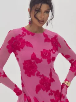 Dresses|Mini Dresses*Mew Mews Fashion Beckie Long Sleeve Backless Flower Mini Dress