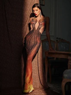Embellishment|Dresses*Embellishment Bellezza Printed Rhinestone Maxi Dress
