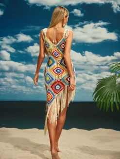 Cover-ups|Swimwear*Mew Mews Fashion O/S Belva Spaghetti Knitted Fringe Midi Dress