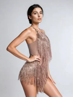 Bodysuits|Tops*Embellishment O/S Benicio Halterneck Fringe Sequin Bodysuit