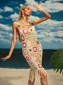 Cover-ups|Swimwear*Mew Mews Fashion O/S Benita Cutout Fringe Knitted Midi Dress