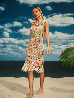 Cover-ups|Swimwear*Mew Mews Fashion O/S Benita Cutout Fringe Knitted Midi Dress