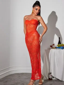 Dresses|Maxi Dresses*Mew Mews Fashion Benjamen Strapless Ruched Lace Maxi Dress
