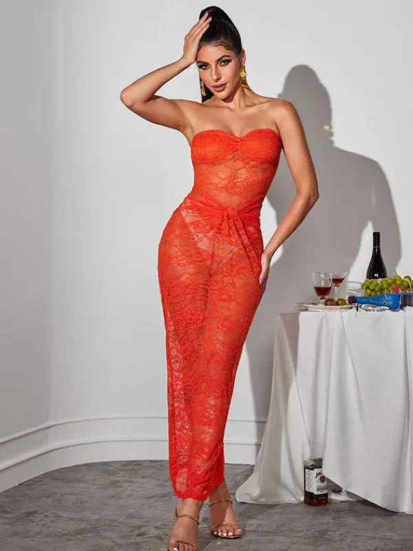 Dresses|Maxi Dresses*Mew Mews Fashion Benjamen Strapless Ruched Lace Maxi Dress