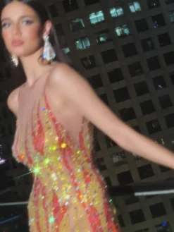 Jumpsuits & Romper|Embellishment*Embellishment Bentley Fire Printed Fringe Mesh Jumpsuit