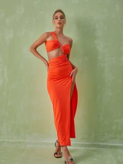 Dresses|Maxi Dresses*Mew Mews Fashion Berenice One Shoulder Cutout Maxi Dress In Orange