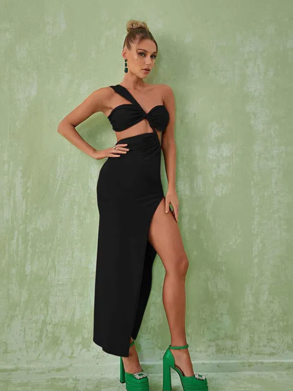 Dresses|Maxi Dresses*Mew Mews Fashion Berenice One Shoulder Cutout Maxi Dress In Black