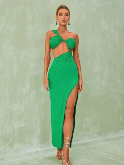 Dresses|Maxi Dresses*Mew Mews Fashion Berenice One Shoulder Cutout Maxi Dress In Green