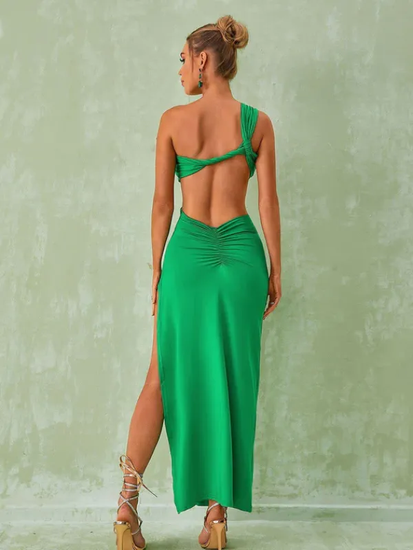 Dresses|Maxi Dresses*Mew Mews Fashion Berenice One Shoulder Cutout Maxi Dress In Green