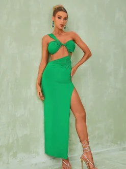 Dresses|Maxi Dresses*Mew Mews Fashion Berenice One Shoulder Cutout Maxi Dress In Green