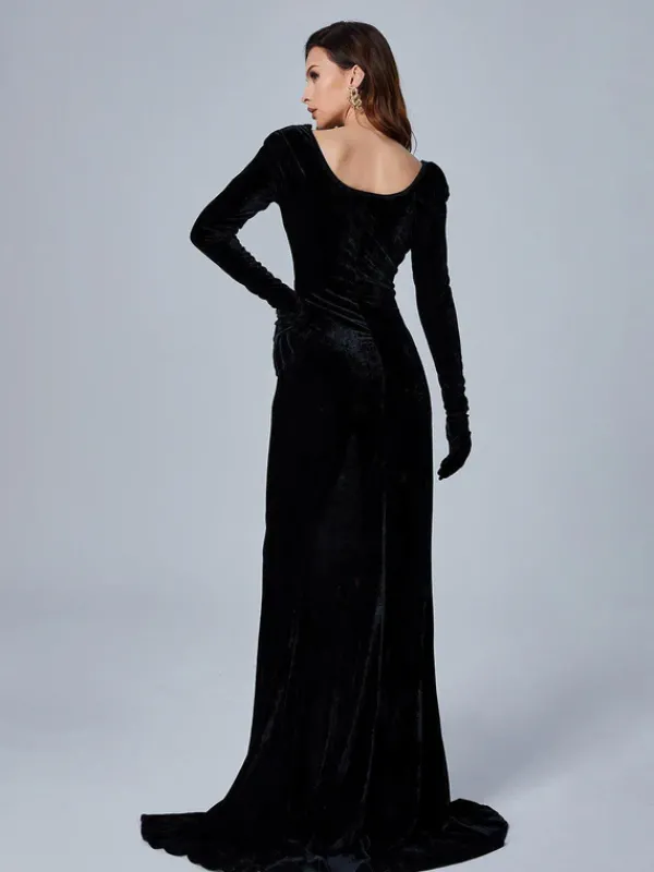 Dresses|Maxi Dresses*Mew Mews Fashion Bernice Long Sleeve Gloves Velvet Maxi Dress In Black