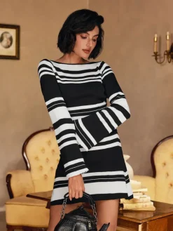 Dresses|Mini Dresses*Mew Mews Fashion Bertin Long Sleeve Stripe Knitted Mini Dress