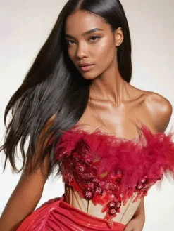 Sets & Co-ords*Jiu Bajia O/S Betsey Feather Trimmed Corset Skirt Set