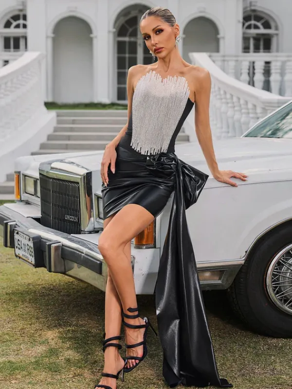 Embellishment|Dresses*Embellishment Bexleya Strapless Draped Leather Mini Dress